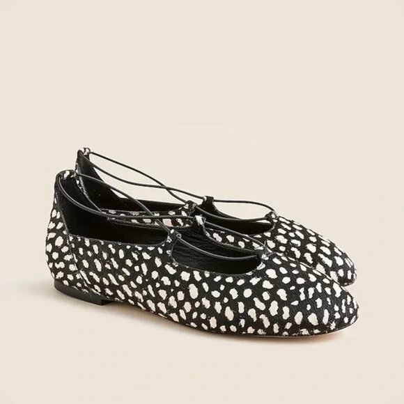 J. Crew Andi Strappy Flats in Black White Multi Calf Hair, Sz 7, NIB - Picture 1 of 10